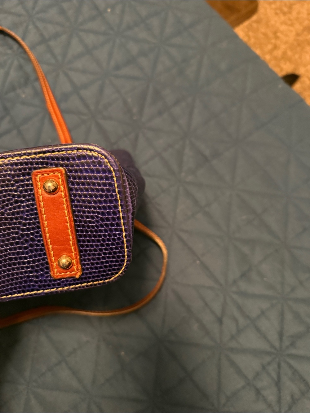 Dooney & Bourke blue Lizard-Embossed Tote with Brown Straps - Picture 4 of 14